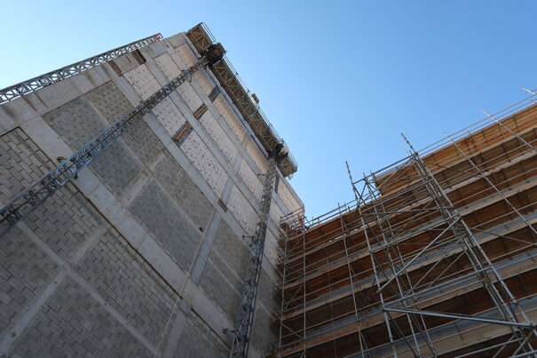 view of large mast climber from below
